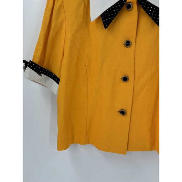 Vintage Nine 2 Nine Blouse Womens 16 Gold Yellow Double Collar Polka Dot Union - Picture 2 of 16
